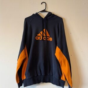 Y2K Adidas Men's Blue and Orange Center Logo Hoodie Embroidered Boxy XL